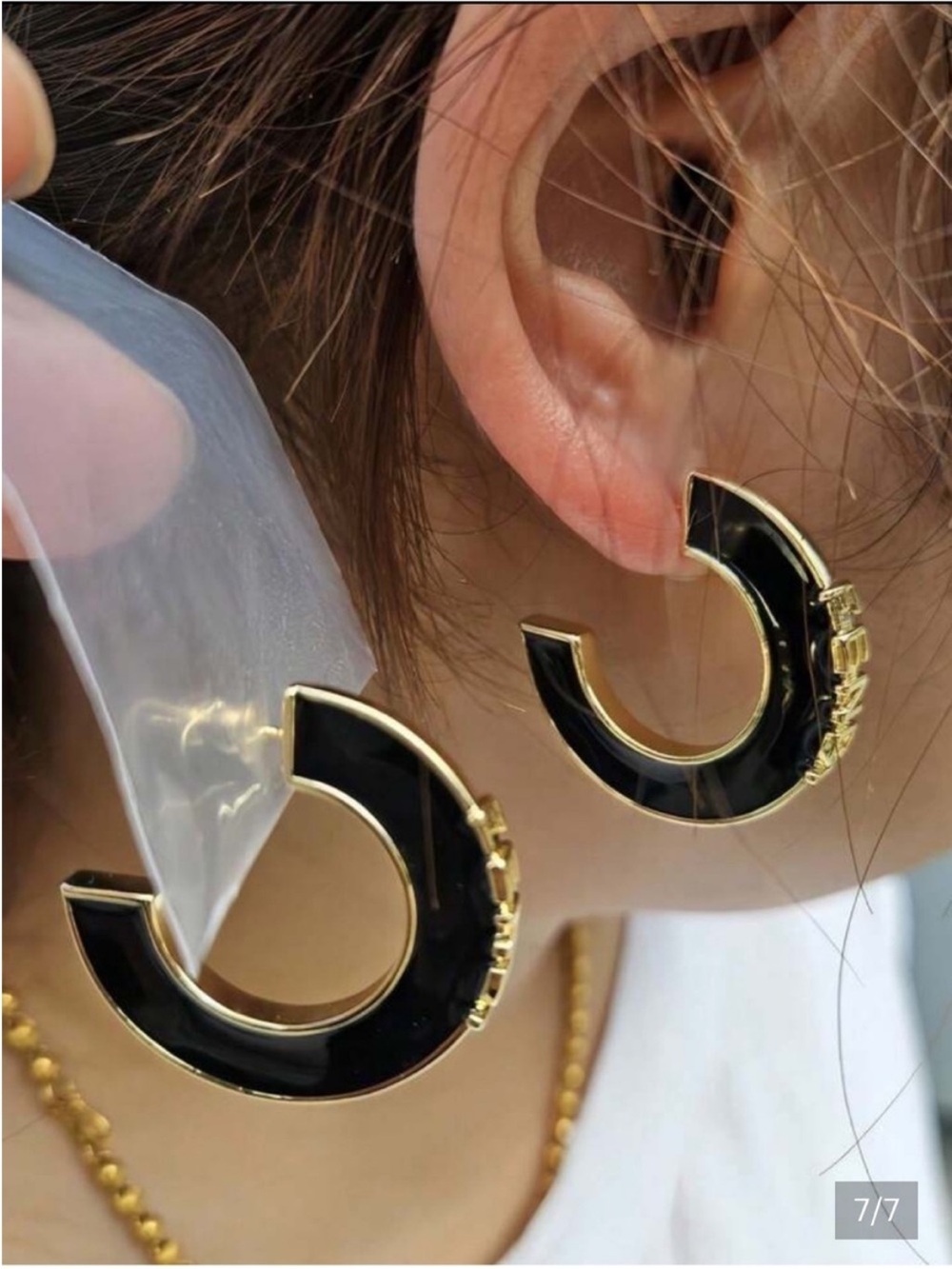 Fendi Black and Gold Logo Hoop Earrings - Picture 4 of 4